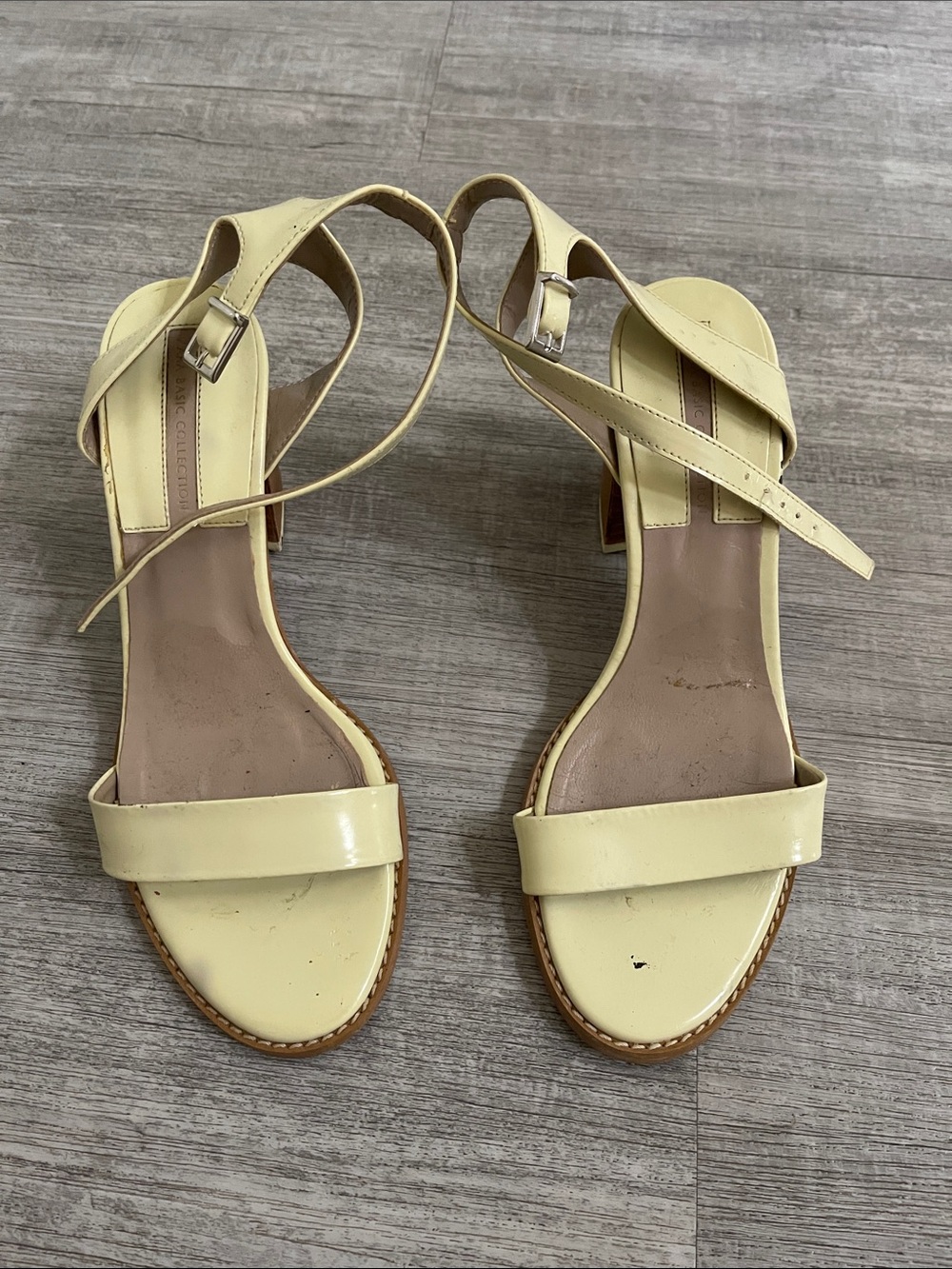 Zara Pale Yellow Ankle-Strap Block Heel Sandals